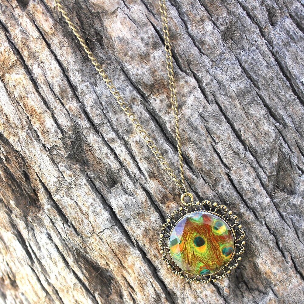 Long Peacock Pendant Necklace - 29"